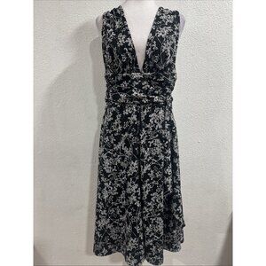 White House Black Market Floral Cross Back Fit Flare Dress Size 14 coquet